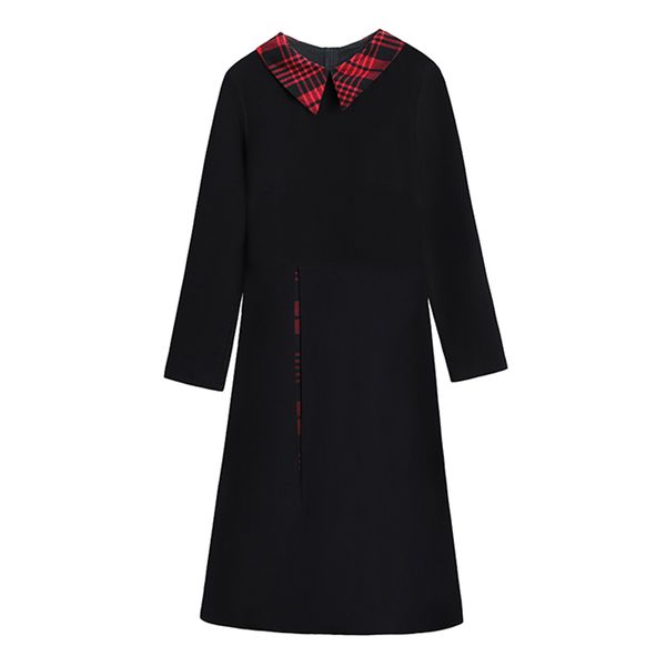 black plaid turn down collar long sleeve dress spring splited d1584 210514, Black;gray
black plaid turn down collar long sleeve dress spring splited d1584 210514, Black;gray