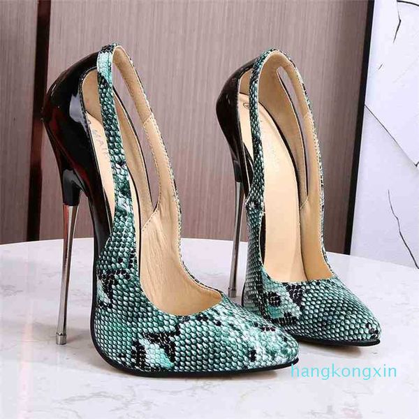 snake pattern stitching shoe's 16cm heels metal stilleto high big size female model green zapatos de mujer, Black
snake pattern stitching shoe's 16cm heels metal stilleto high big size female model green zapatos de mujer, Black