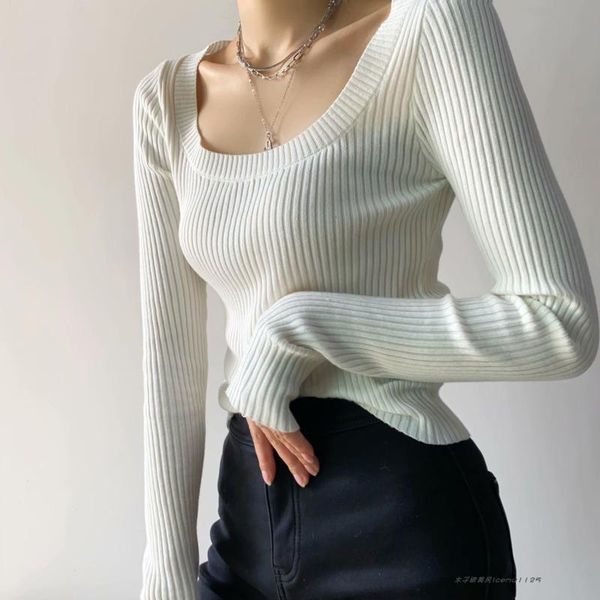 women's t-shirt women low-neck slimming knit sweater street style shooting solid simplicity round neck pit y023, White
women's t-shirt women low-neck slimming knit sweater street style shooting solid simplicity round neck pit y023, White