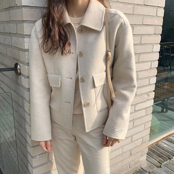 women's wool & blends double sided cashmere coat south korea dongdamen 2021 autumn small lapel loose, Black
women's wool & blends double sided cashmere coat south korea dongdamen 2021 autumn small lapel loose, Black