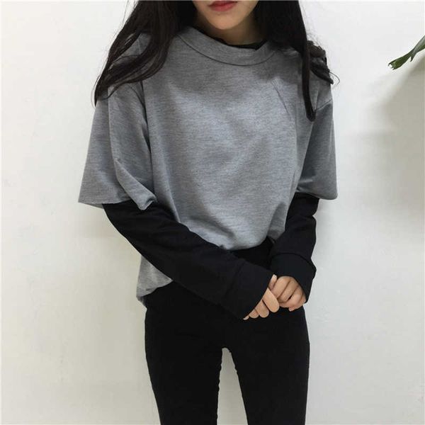 sweatshirt for women 2021 autumn winter faux 2 pieces hoodies o-neck patchwork hoody long sleeve pullover sweatshirts loose y0820, Black
sweatshirt for women 2021 autumn winter faux 2 pieces hoodies o-neck patchwork hoody long sleeve pullover sweatshirts loose y0820, Black