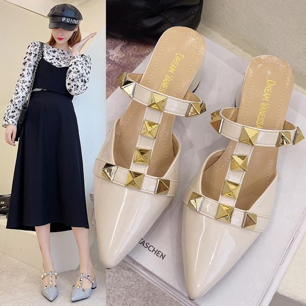 slippers 2021 women's fashion rivet pointed thin heel baotou half slipper female middle shallow mouth mueller shoes, Black
slippers 2021 women's fashion rivet pointed thin heel baotou half slipper female middle shallow mouth mueller shoes, Black