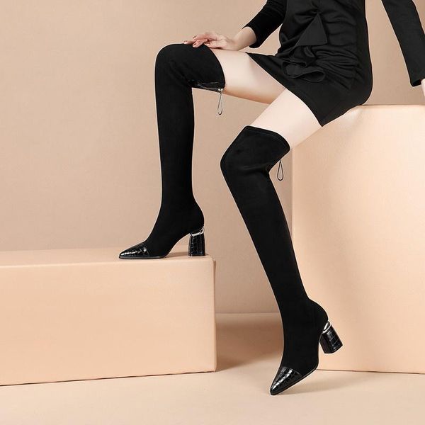 boots fashion flock over the knee women 2021 pointed toe square heels high woman street style long botas, Black
boots fashion flock over the knee women 2021 pointed toe square heels high woman street style long botas, Black