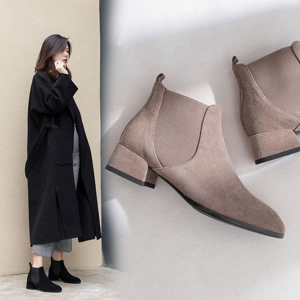 boots korean version of spring and autumn versatile leather frosted cowhide thick heel pointed ankle, Black
boots korean version of spring and autumn versatile leather frosted cowhide thick heel pointed ankle, Black