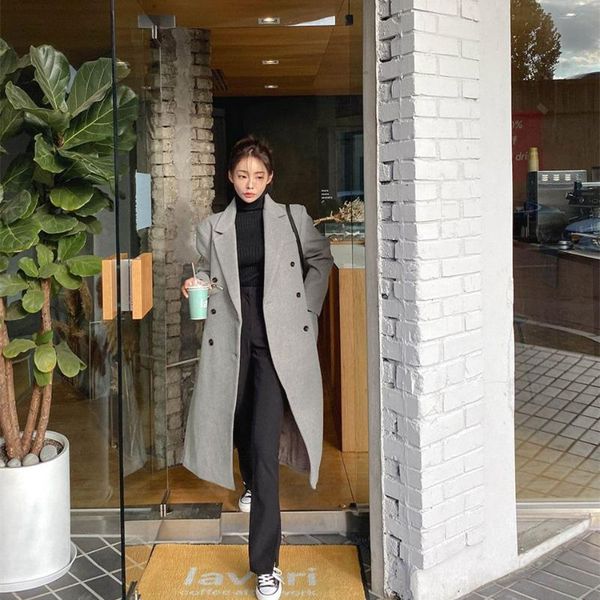 women's wool & blends autumn and winter light grey woolen coat female korean version thickened straight tube long over knee suit collar, Black
women's wool & blends autumn and winter light grey woolen coat female korean version thickened straight tube long over knee suit collar, Black