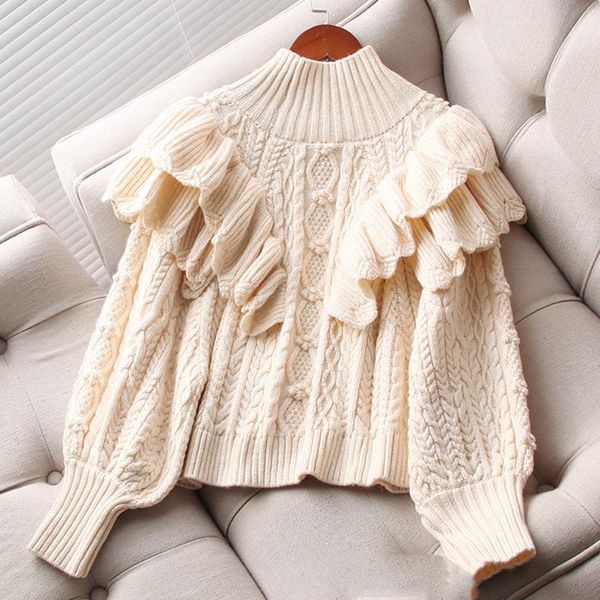 women's sweaters vintage stylish short style ruffles knitted sweater women fashion high neck lantern sleeve female pullovers chic, White;black
women's sweaters vintage stylish short style ruffles knitted sweater women fashion high neck lantern sleeve female pullovers chic, White;black