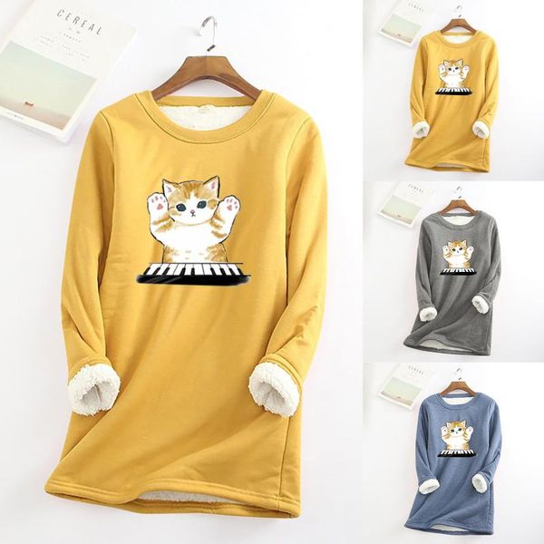 women's hoodies & sweatshirts thick fleece sweatshirt velvet warm o-neck keep warmer clothes cat printed women clothing winter natal, Black
women's hoodies & sweatshirts thick fleece sweatshirt velvet warm o-neck keep warmer clothes cat printed women clothing winter natal, Black