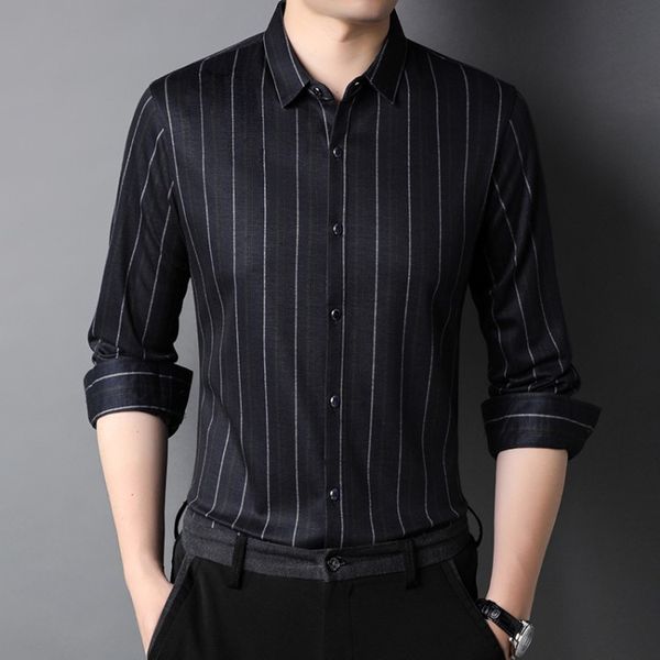 2021 autumn winter long sleeve shirt middle-aged men's busins casual lapel stripe shirt, Black
2021 autumn winter long sleeve shirt middle-aged men's busins casual lapel stripe shirt, Black