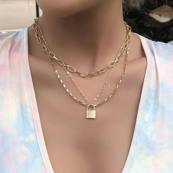 vintage multilevel fashion gold thick chain lock geometry pendant necklaces for women female necklace jewelry gift, Silver
vintage multilevel fashion gold thick chain lock geometry pendant necklaces for women female necklace jewelry gift, Silver