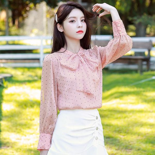 women's blouses & shirts chiffon shirt long-sleeved autumn bow-knot polka-dot is very fairy lady's small was thin, White
women's blouses & shirts chiffon shirt long-sleeved autumn bow-knot polka-dot is very fairy lady's small was thin, White