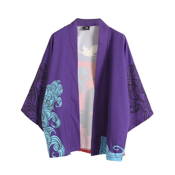 fashion shirts for male men casual loose open front 3/4 sleeve purple print japanese style chaqueta de los hombres men's, White;black
fashion shirts for male men casual loose open front 3/4 sleeve purple print japanese style chaqueta de los hombres men's, White;black