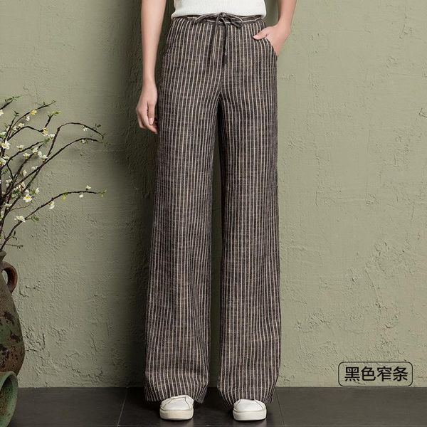 women's pants & capris cotton and linen stripe wide leg female elastic waist straight casual trousers women, Black;white
women's pants & capris cotton and linen stripe wide leg female elastic waist straight casual trousers women, Black;white