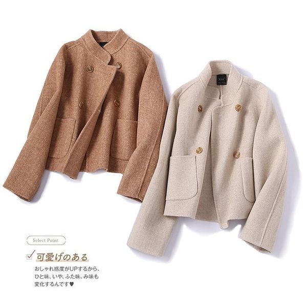 women's wool & blends handmade herringbone pattern double-sided women 2021 autumn and winter woolen japanese coat short, Black
women's wool & blends handmade herringbone pattern double-sided women 2021 autumn and winter woolen japanese coat short, Black