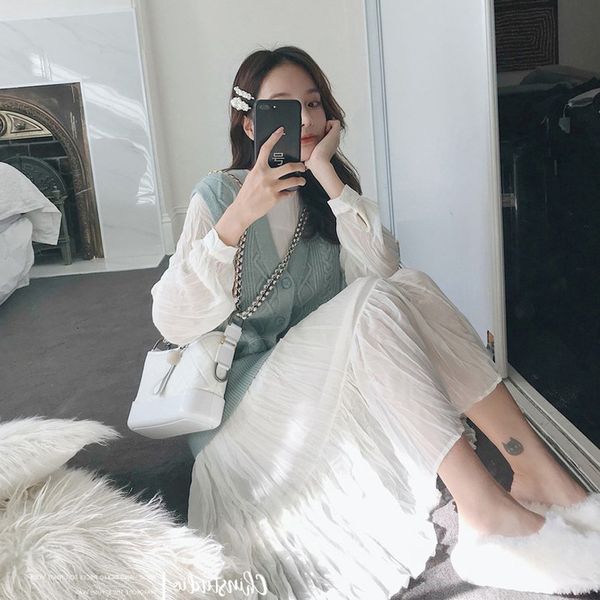 dress spring sweater women's lantern sleeve white two-piece suit ladies 3sj0, Black;gray
dress spring sweater women's lantern sleeve white two-piece suit ladies 3sj0, Black;gray