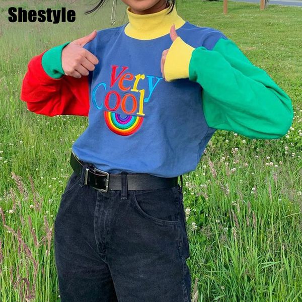 shestyle patchwork blue turtleneck hoodies women letter embroidery rainbow multi-color loose oversize high street sweatshirtsb, Black;white
shestyle patchwork blue turtleneck hoodies women letter embroidery rainbow multi-color loose oversize high street sweatshirtsb, Black;white