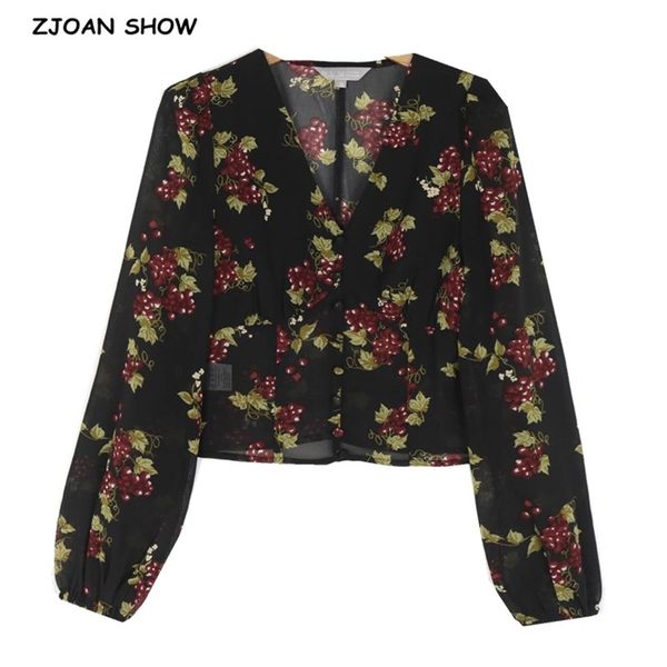 france retro long puff sleeve floral print shirt black women single-breasted buttons slim waist short blouse girl's 210429, White
france retro long puff sleeve floral print shirt black women single-breasted buttons slim waist short blouse girl's 210429, White
