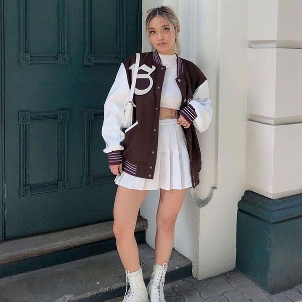 women's jackets autumn pure cotton jacket women herfst hipster quilted letter embroidery preppy style coat stitching long sleeve street, Black;brown
women's jackets autumn pure cotton jacket women herfst hipster quilted letter embroidery preppy style coat stitching long sleeve street, Black;brown