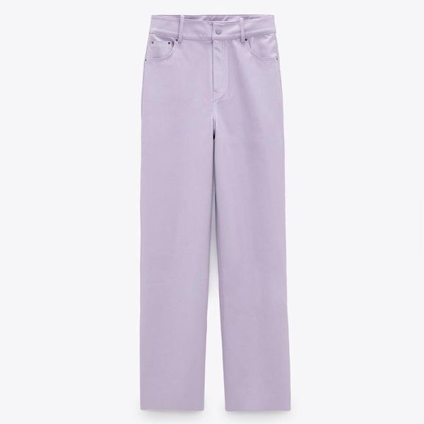 

women's pants & capris malina faux leather light purple women fashion straight trousers elegant casual pu female ladies ia, Black;white