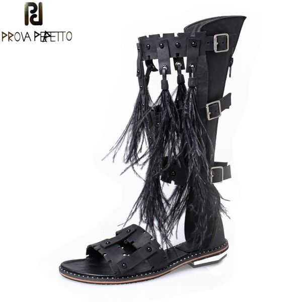 prova perfetto summer gladiator sandals feather tassel solid long boots women genuine leather rivets buckle shoes flats, Black
prova perfetto summer gladiator sandals feather tassel solid long boots women genuine leather rivets buckle shoes flats, Black