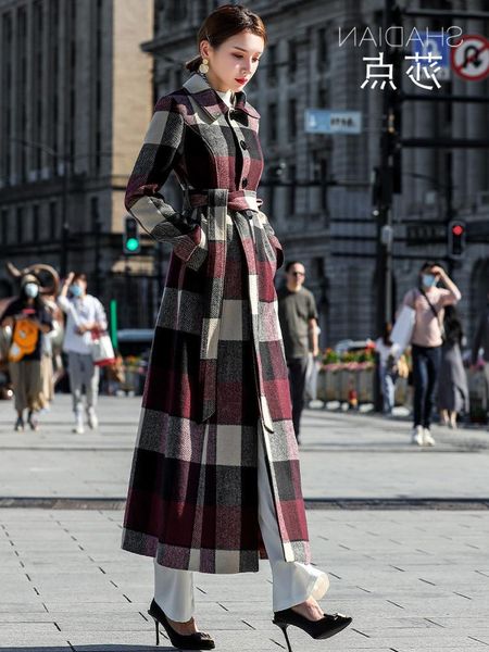 women's wool & blends plaid coat 2021 tweed medium length thickened autumn winter temperament slim fitting cashmere, Black 
women's wool & blends plaid coat 2021 tweed medium length thickened autumn winter temperament slim fitting cashmere, Black