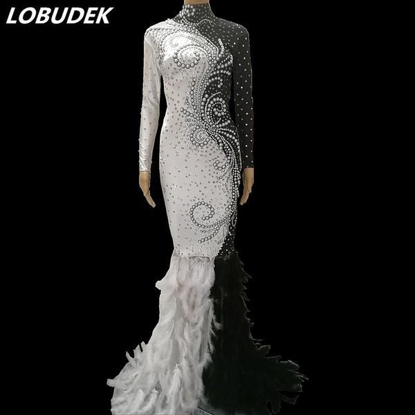 casual dresses black white pearls rhinestones trailing dress feathers leotard long nightclub female singer stage one piece, Black;gray
casual dresses black white pearls rhinestones trailing dress feathers leotard long nightclub female singer stage one piece, Black;gray