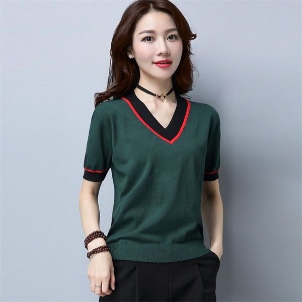 large size stripe knitted short sleeve v-neck women for summer breathable contrast color knitwear high elasticity female 210522, White;black
large size stripe knitted short sleeve v-neck women for summer breathable contrast color knitwear high elasticity female 210522, White;black