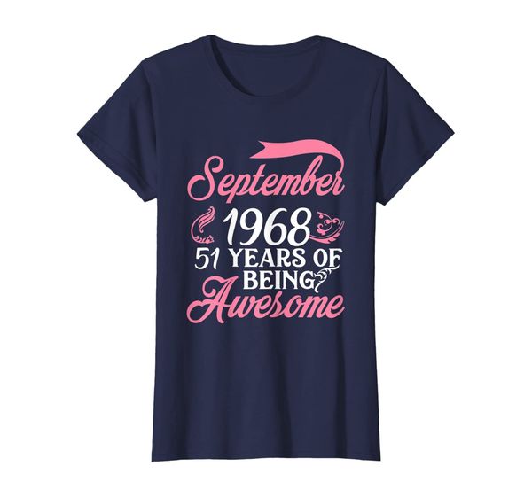 womens made in september 1968 t-shirt 51 years of being awesome, White;black