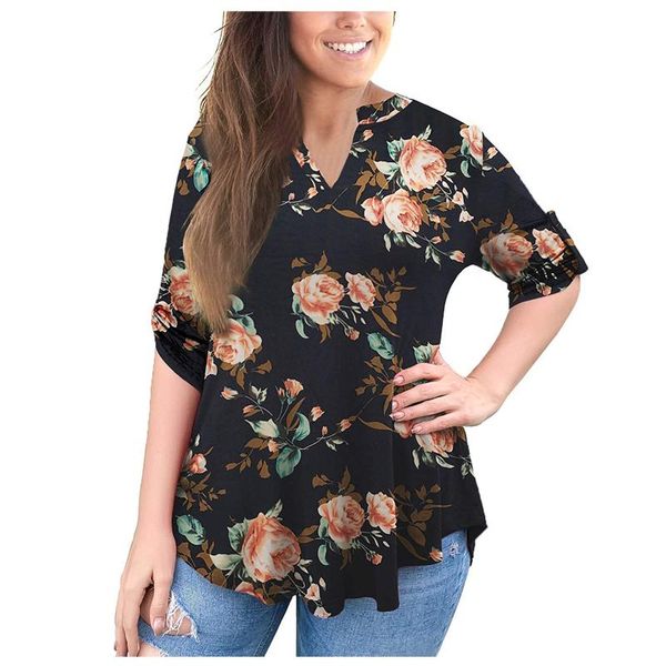 women's blouses & shirts spring printed femme mid-length 3/4 sleeves v-neck casual tee blouse plus size female blusas, White
women's blouses & shirts spring printed femme mid-length 3/4 sleeves v-neck casual tee blouse plus size female blusas, White