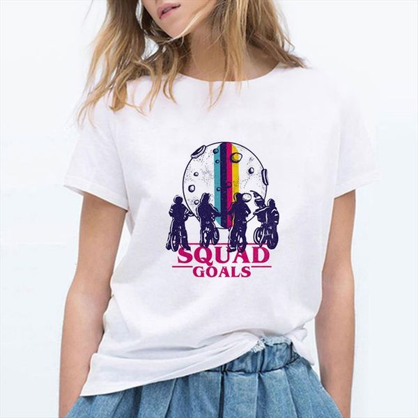 fashion stranger things squad womens goals print o neck short sleeve summer trend style harajuku vintage camiseta mujer, White 
fashion stranger things squad womens goals print o neck short sleeve summer trend style harajuku vintage camiseta mujer, White