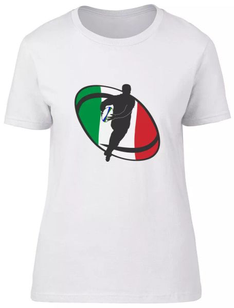 Italy Rugby Ladies Womens Fitted T-Shirt, White;black