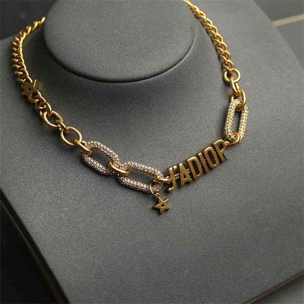 family / new letter diamond necklace women's fashion handpiece, Silver