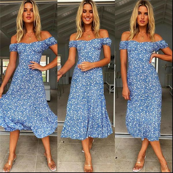 women dresses summer beach dress off shoulder boho blue floral tunic long womens casual sundress loose, Black;gray
women dresses summer beach dress off shoulder boho blue floral tunic long womens casual sundress loose, Black;gray