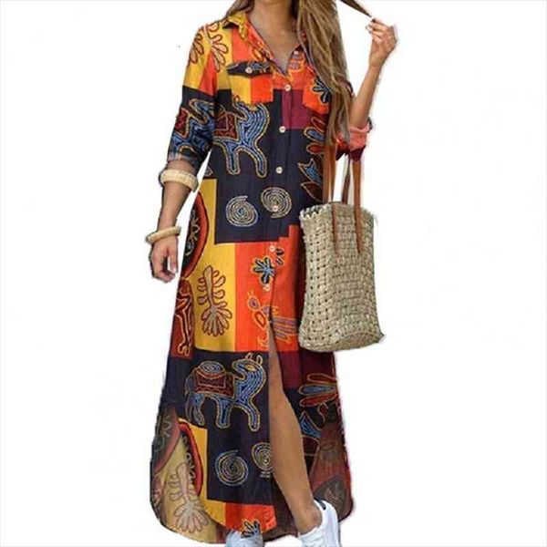 autumn casual fashion single women dresses breasted long sleeve printed loose maxi party shirt for office, Black;gray
autumn casual fashion single women dresses breasted long sleeve printed loose maxi party shirt for office, Black;gray