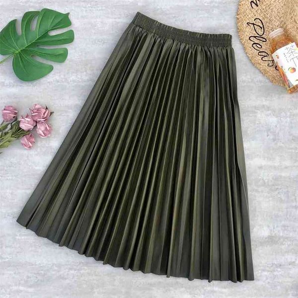 spring women's fashion elastic waist casual solid color empire loose pu leather pleated a-line mid-calf skirt 210427, Black
spring women's fashion elastic waist casual solid color empire loose pu leather pleated a-line mid-calf skirt 210427, Black