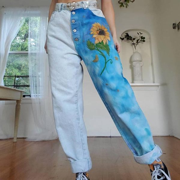 women's jeans sunflowers printed light blue hight waist mom women plus size soft denim pant patchwork harem trousers single breasted
women's jeans sunflowers printed light blue hight waist mom women plus size soft denim pant patchwork harem trousers single breasted