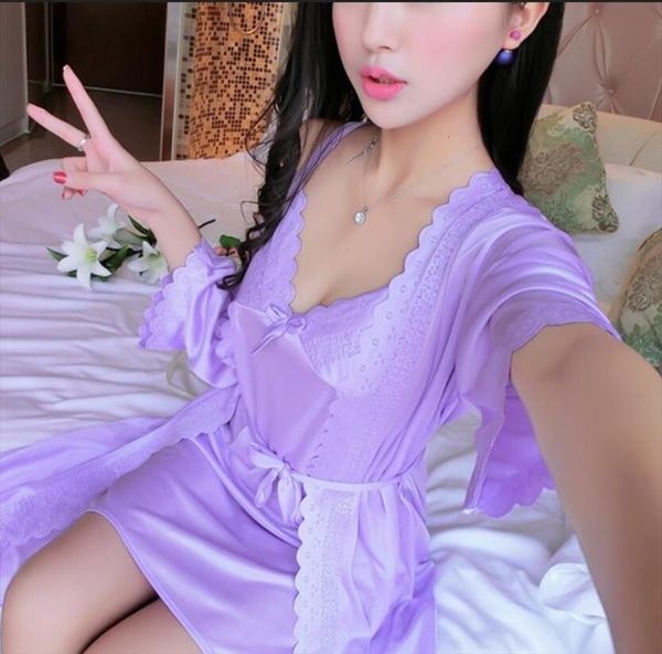 autumn ice silk two womens sleepwears piece home service strap pajamas cute nightdress wholesale discount robe sets, Black;red
autumn ice silk two womens sleepwears piece home service strap pajamas cute nightdress wholesale discount robe sets, Black;red