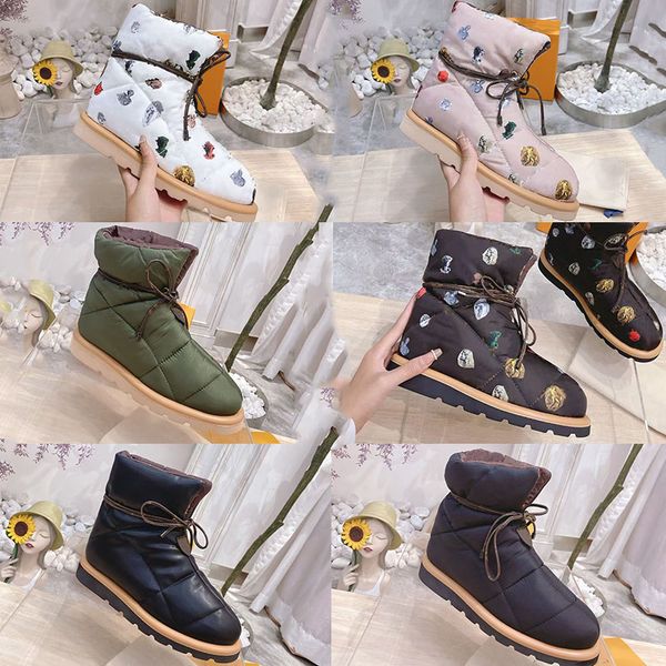 winter pillow flat down shoes women designers platform ankle boots warm print falts eiderdown lace-up snow boot 330, Black
winter pillow flat down shoes women designers platform ankle boots warm print falts eiderdown lace-up snow boot 330, Black
