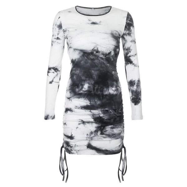 women long sleeve o-neck tie-dye ribbed ruched drawstring bodycon mini dress casual dresses, Black;gray
women long sleeve o-neck tie-dye ribbed ruched drawstring bodycon mini dress casual dresses, Black;gray