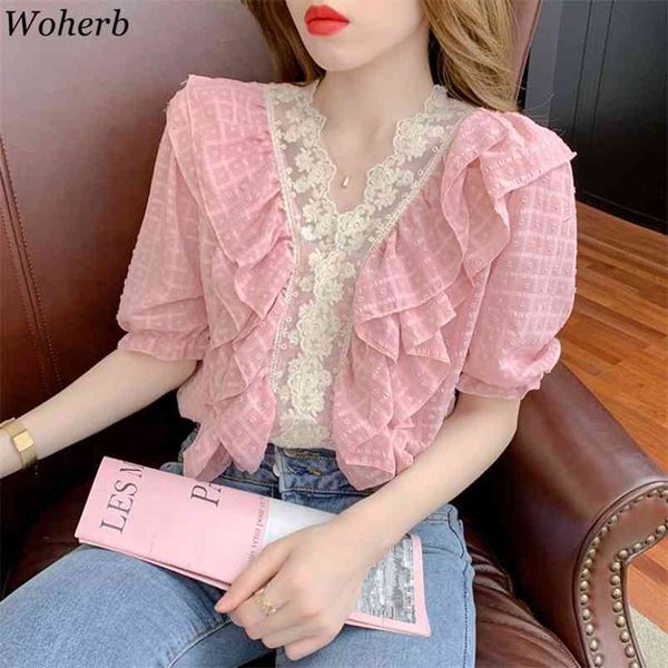 chiffon short-sleeve shirts women fashion summer blusas ruffles patchwork loose v neck blouses korean sweet lace 210519, White
chiffon short-sleeve shirts women fashion summer blusas ruffles patchwork loose v neck blouses korean sweet lace 210519, White