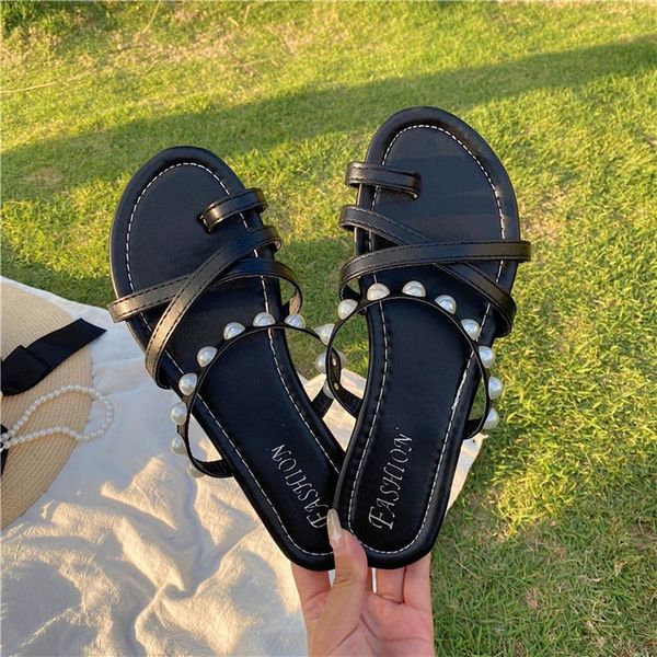 slippers instagram korean pearl sandals for women's summer simple flat shoes in 2021 with a small fresh fairy style, Black
slippers instagram korean pearl sandals for women's summer simple flat shoes in 2021 with a small fresh fairy style, Black