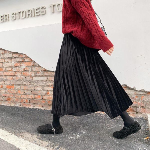 skirts gold velvet pleated skirt female spring and autumn mid-length section in winter high waist thin a-line long, Black
skirts gold velvet pleated skirt female spring and autumn mid-length section in winter high waist thin a-line long, Black