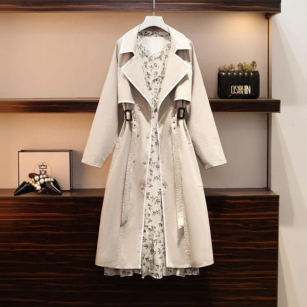 women's trench coats autumn womens windbreaker two-piece fashion long floral dress elegant single breasted waist classic coat for women, Tan;black
women's trench coats autumn womens windbreaker two-piece fashion long floral dress elegant single breasted waist classic coat for women, Tan;black