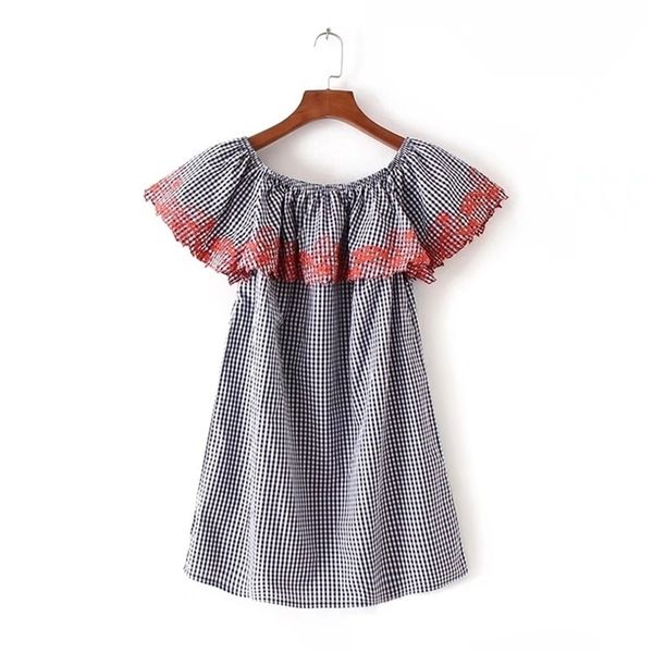 women vintage embroidery slash neck ruffle mini dress summer plaid casual slim party dress lady clothing ds112 210420, Black;gray
women vintage embroidery slash neck ruffle mini dress summer plaid casual slim party dress lady clothing ds112 210420, Black;gray