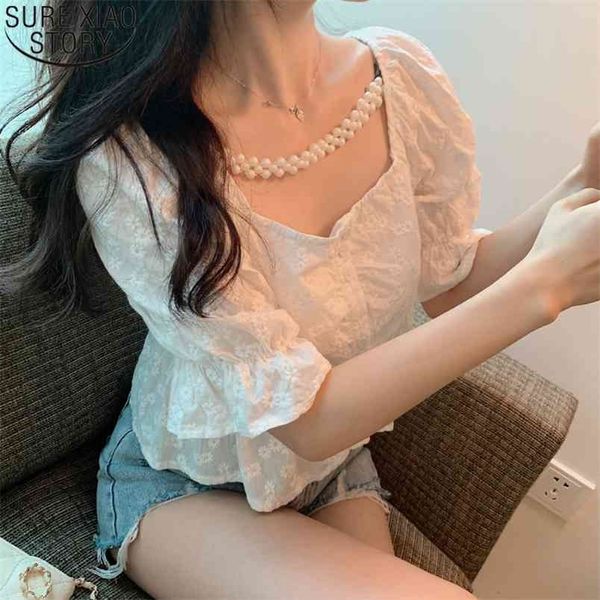 french style fashion summer puff sleeve blouses women square collar embroidery shirts sweet clothes blusas 14417 210506, White
french style fashion summer puff sleeve blouses women square collar embroidery shirts sweet clothes blusas 14417 210506, White