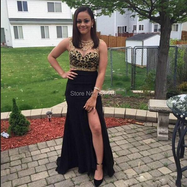 party dresses long mermaid black prom evening dress with side slit sequins and crystals robe de bal longue, White;black
party dresses long mermaid black prom evening dress with side slit sequins and crystals robe de bal longue, White;black