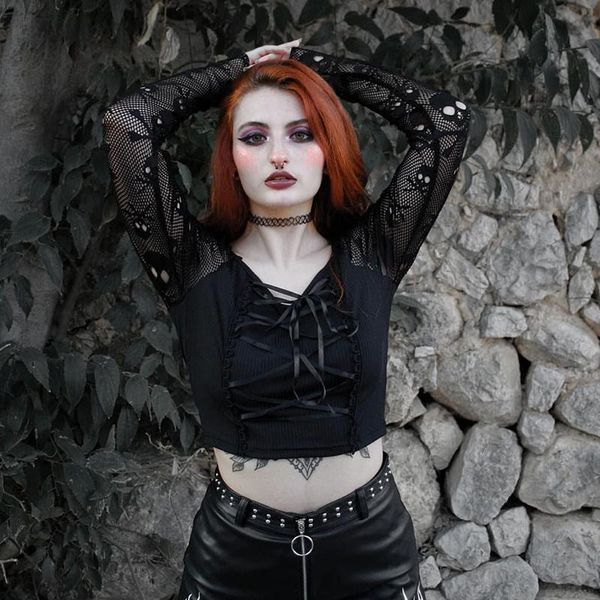 women's t-shirt helisopus dark lace pierced see-through long-sleeved decoration chest strap bow y2k mesh, White
women's t-shirt helisopus dark lace pierced see-through long-sleeved decoration chest strap bow y2k mesh, White