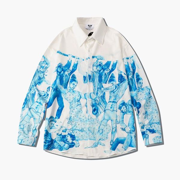 men's casual shirts fall thin digital printed character street fashion day-to-day turtleneck youth long sleeve blouses, White;black 
men's casual shirts fall thin digital printed character street fashion day-to-day turtleneck youth long sleeve blouses, White;black