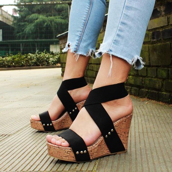 women summer sandals fashion high heels shoes platform elastic strap gladiator wedge heel sandalias mujer 2021, Black
women summer sandals fashion high heels shoes platform elastic strap gladiator wedge heel sandalias mujer 2021, Black