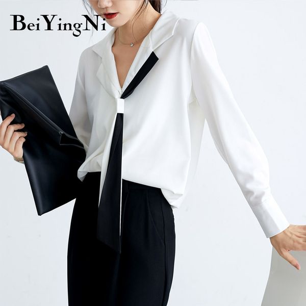 spring autumn blouses womens lace-up long sleeve chiffon blusa ladies spell color loose work wear ol shirts 210427, White
spring autumn blouses womens lace-up long sleeve chiffon blusa ladies spell color loose work wear ol shirts 210427, White