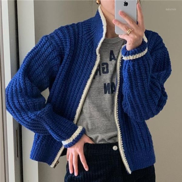 women's knits & tees women autumn korean style knitted jacket zipper fashion full sleeve sweater coat tweed vintage blue outwear cardia, White
women's knits & tees women autumn korean style knitted jacket zipper fashion full sleeve sweater coat tweed vintage blue outwear cardia, White